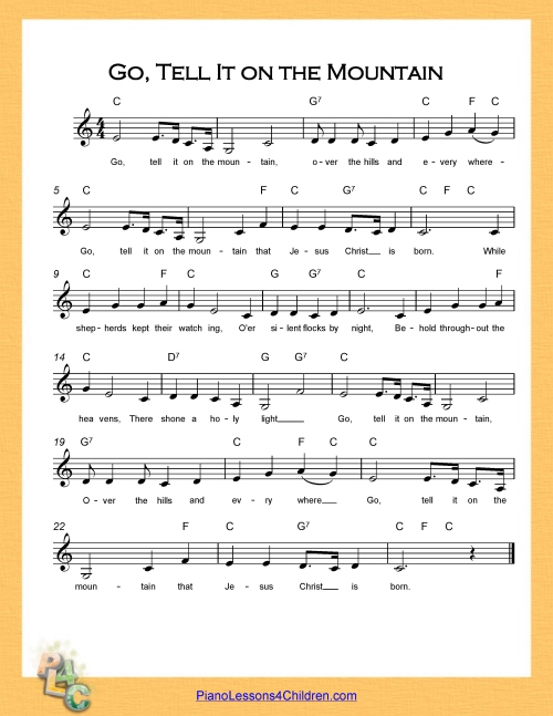 Go, Tell It On the Mountain lyrics, videos & free sheet music for piano
