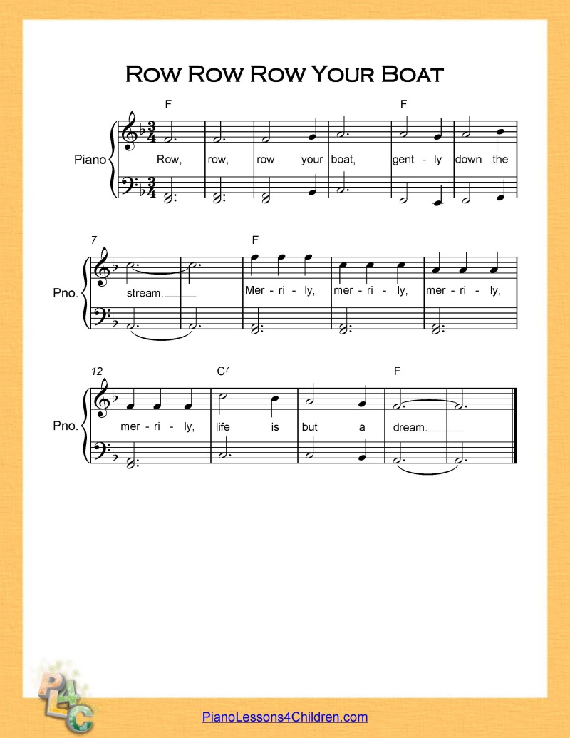 Row Row Row Your Boat Lyrics YouTube Videos Free Sheet Music For Piano