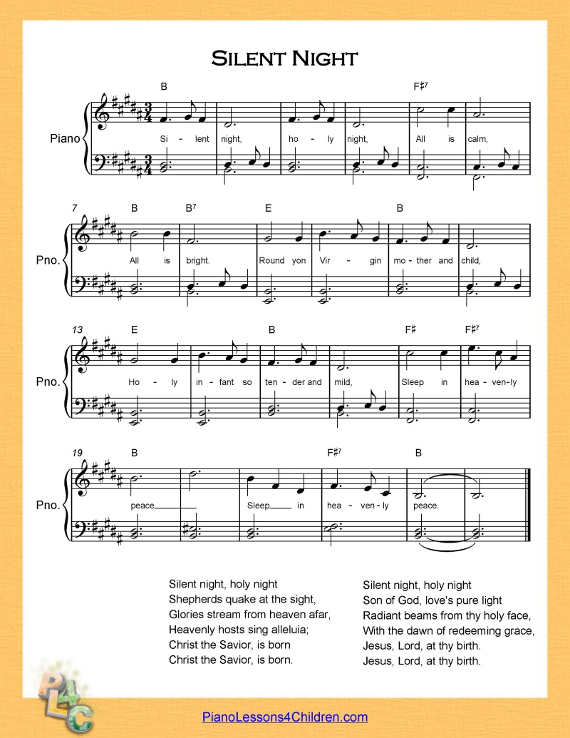 Silent Night piano lesson on videos, lyrics, & free sheet music for piano