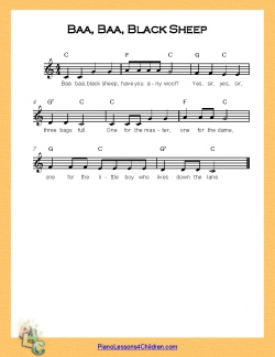 Baa Baa Black Sheep - lyrics, videos & free sheet music for piano