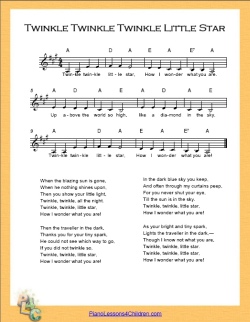 Twinkle Twinkle Little Star - lyrics, videos & free sheet music for piano