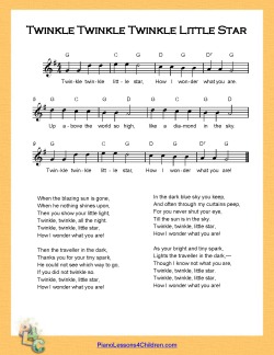 Twinkle Twinkle Little Star Lyrics Videos Free Sheet Music For Piano