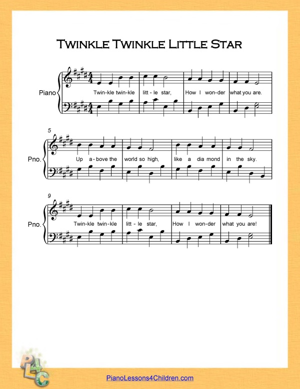 Twinkle Twinkle Little Star - lyrics, videos & free sheet music for piano