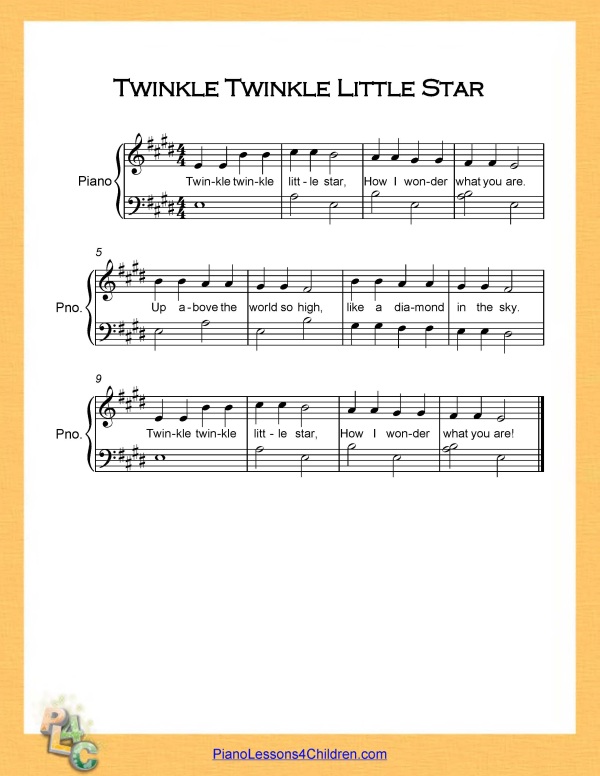 Twinkle Twinkle Little Star Free Sheet Music for Piano