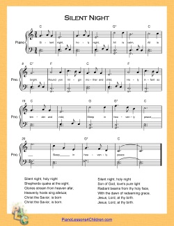 Silent Night - piano lesson on videos, lyrics, & free sheet music for piano