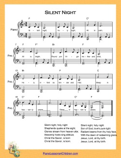 Silent Night - piano lesson on videos, lyrics, & free sheet music for piano